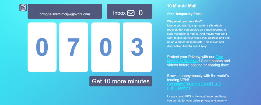 10 Minute Mail website lets you create a free temporary email.
