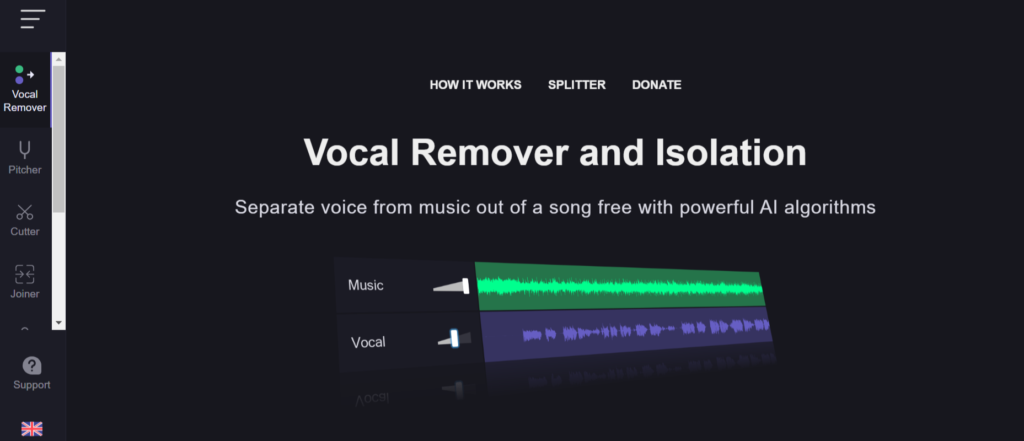 Vocal remover tool helps to separate voice from music out of a song with powerful AI algorithm.