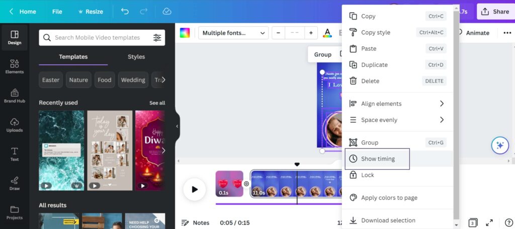 How to control animation sequence in canva ( 'Show Timing' feature in Canva)