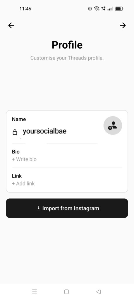 Import Instagram profile to Threads app