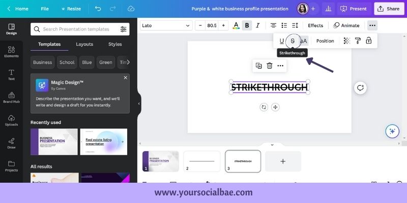 Strikethrough text in canva - new canva features 2023