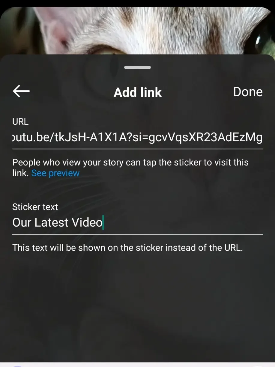 how to share youtube video link on instagram story